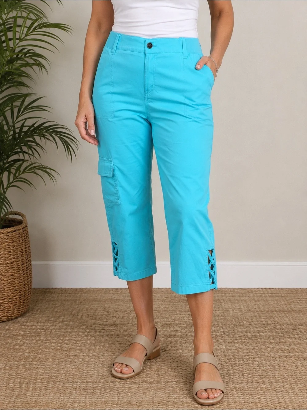 fresh Teal Elastic-Waist Capri Pants - Picture 2 of 3